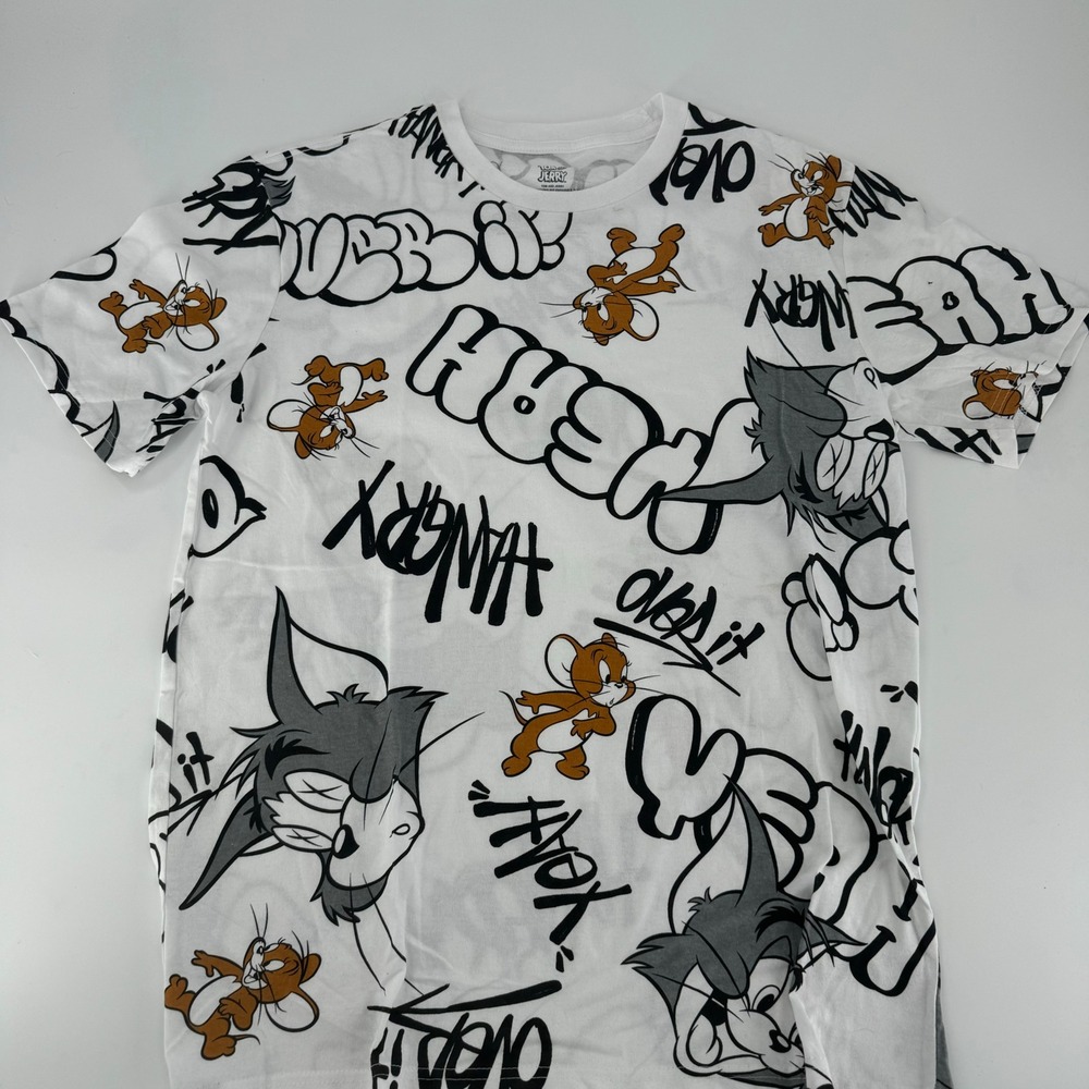 TOM AND‎ JERRY Cartoon Graffiti Graphic Print Men's T-Shirt Size M